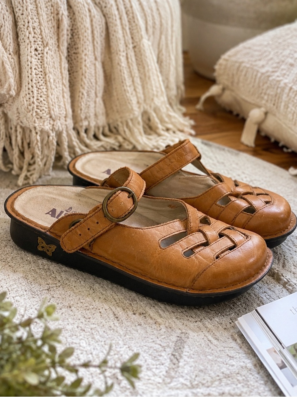 Alegria FRE-647 Leather Mary Jane Shoes Brown Comfort EU 38 US 7.5